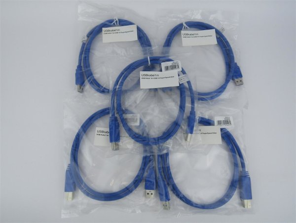 5 Stück USB-A auf USB-B Kabel 1m USB 3.0 SuperSpeed blue