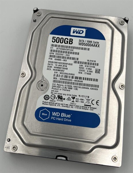 WD Blue 500GB SATA 7200 RPM 3.5" HDD - WD5000AAKX